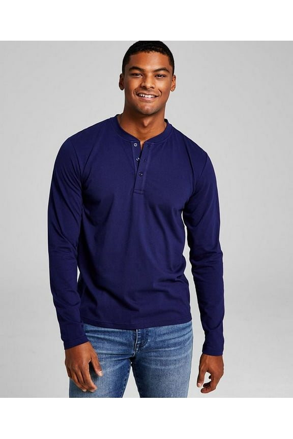 EVENING BLUE Men's Long-Sleeve Henley T-Shirt, US S