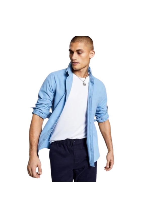 Men's Flannel Woven Long Sleeve Shirt Small Light Blue