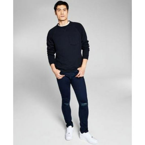 And Now This Men's Fleece Crewneck Pocket Sweatshirt in Black-Size Small