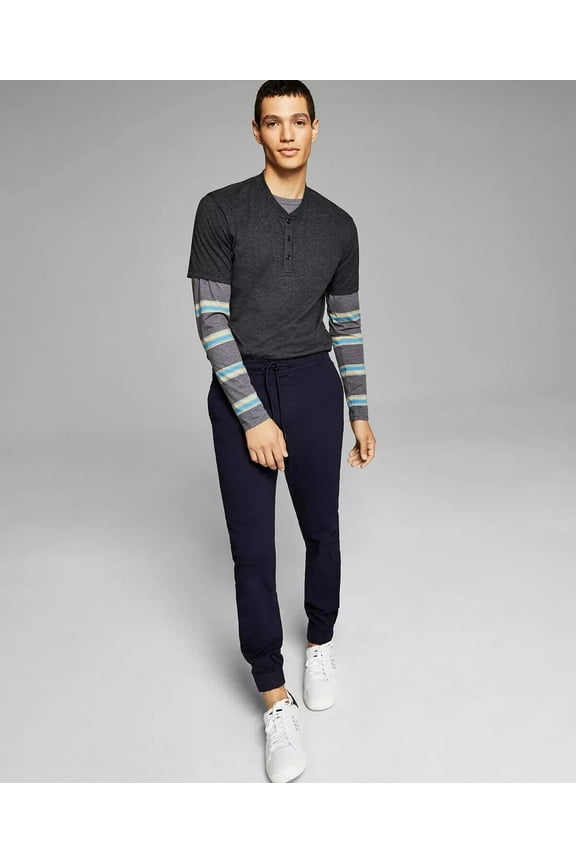 Men's Casual Henley T-Shirt, Black