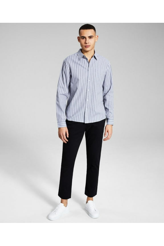 Mens Striped Oxford Shirt, Grey/White, Small