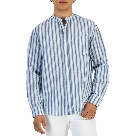 And Now This Mens Banded Collar Striped Button-Down Shirt