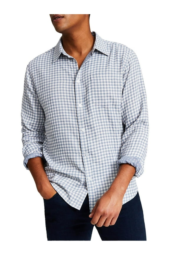 Mens Check Print Gingham Button-Down Shirt