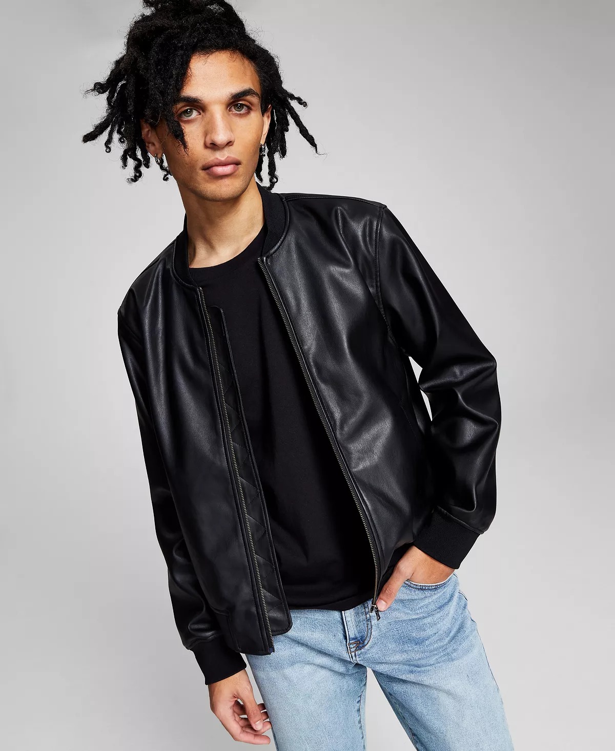 And Now This Mens Faux Leather Short Bomber Jacket - Walmart.com