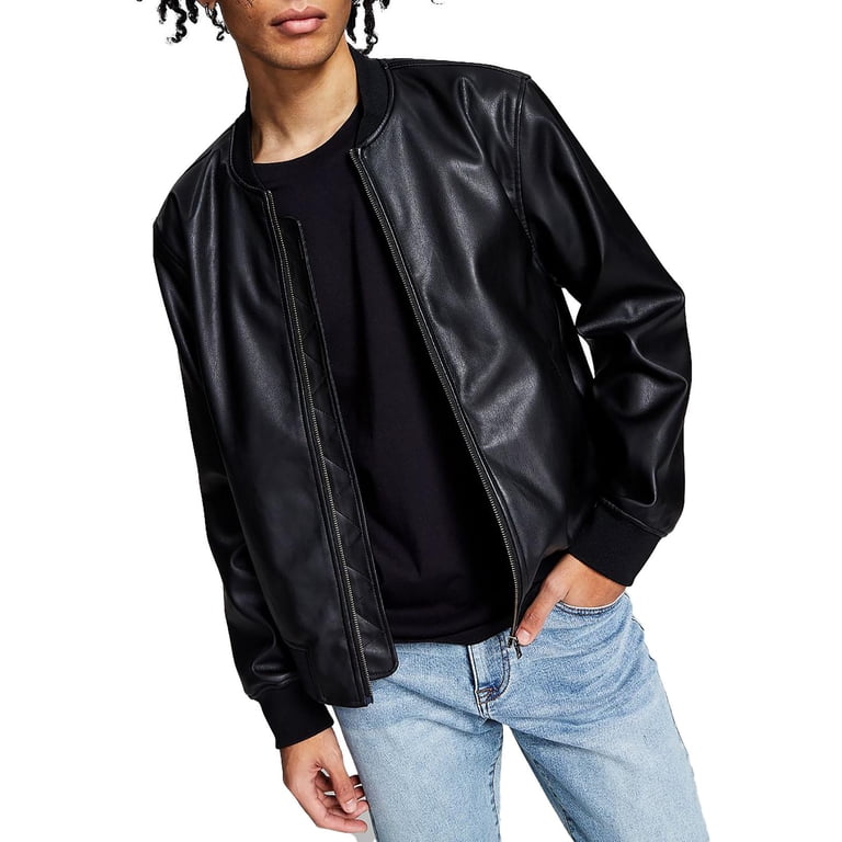 And Now This Mens Faux Leather Short Bomber Jacket - Walmart.com