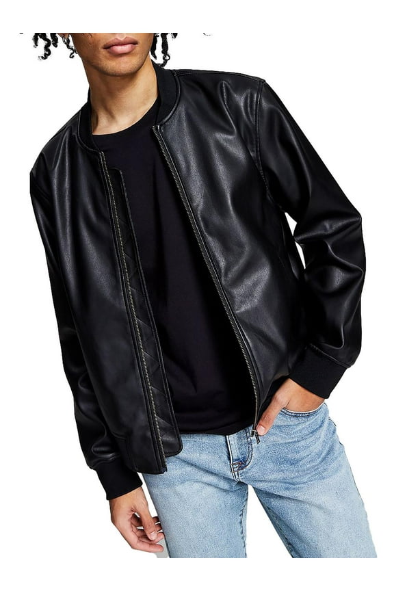 Mens Faux Leather Short Bomber Jacket
