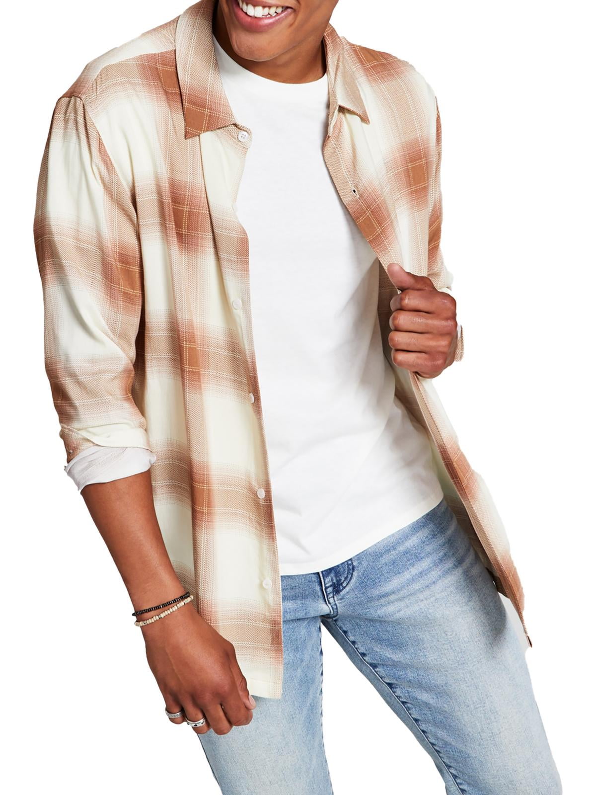 Men's Button Down Shirt with Plaid Collar