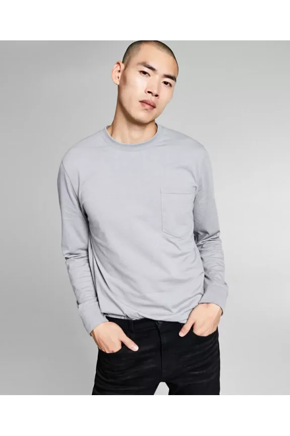 Mens Pocket Long-sleeve T-Shirt, Gray, L