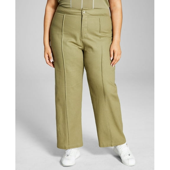 And Now This Trendy Plus Size Cotton High-Rise Pants Olive 14W