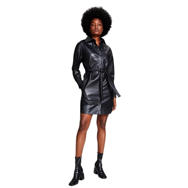 And Now This Women's Belted Faux-Leather Shirtdress  Black, Size - XXS