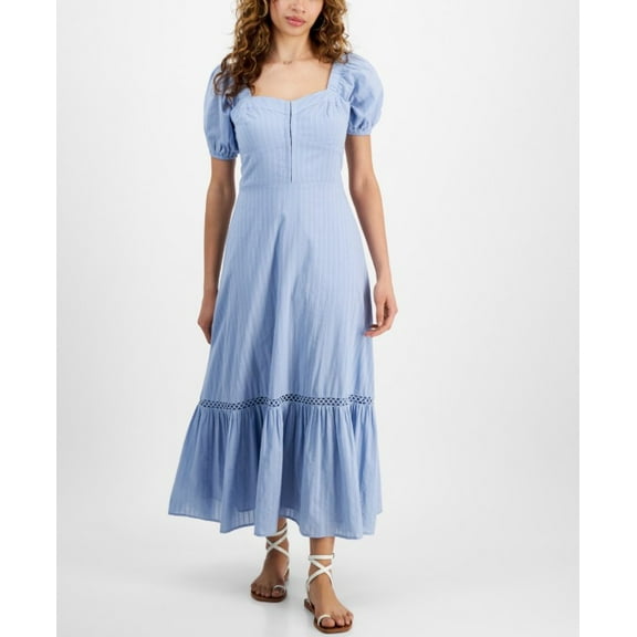 Women's Cotton Corset-Look Maxi Dress Clean Chambray M