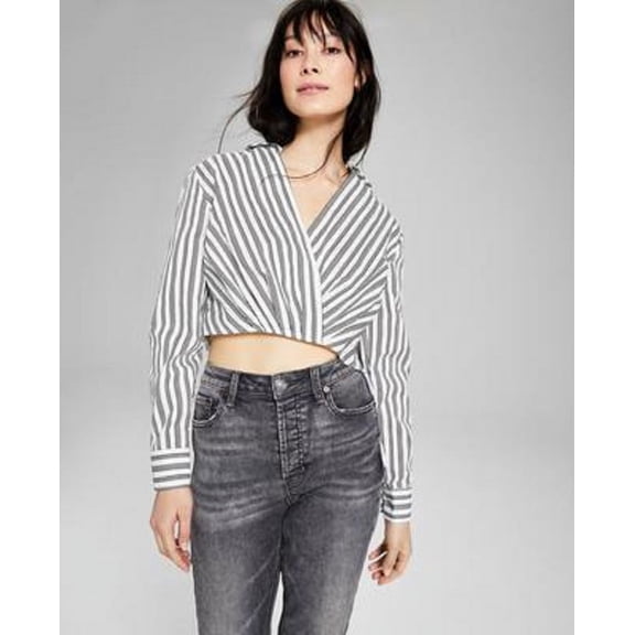 And Now This Women's Cotton Faux Wrap Crop Top White Size XS