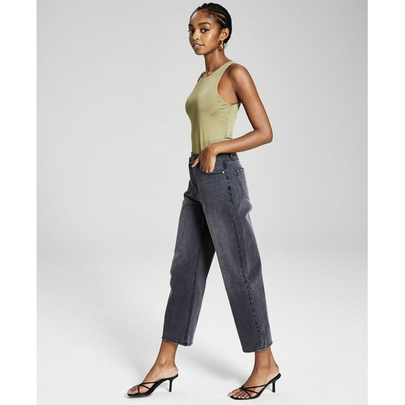 Now This Womens Cotton Crisscross Cropped Jeans Dumont Black Wash 30