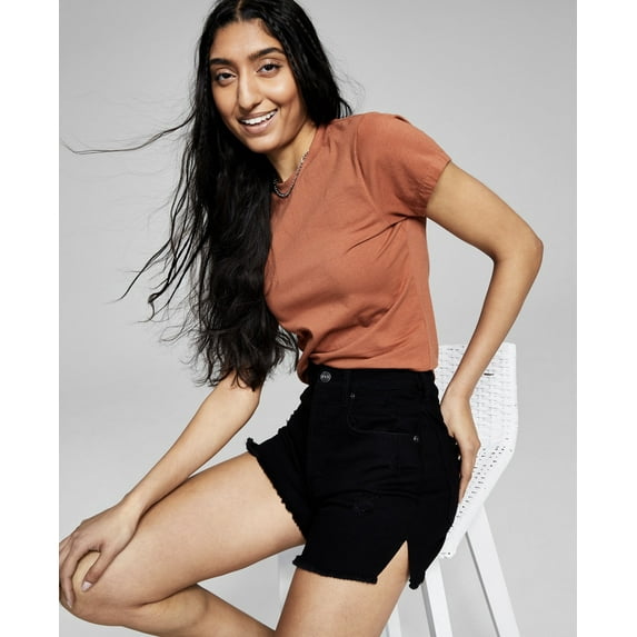 And Now This Women's High-Rise Frayed Denim Shorts Breakers Black Size 28