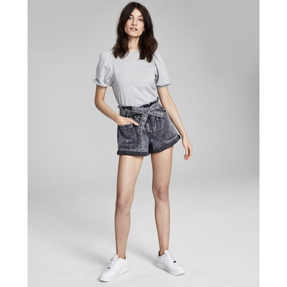 Now This Womens Paperbag Waist Denim Shorts Stewie Grey Wash 25