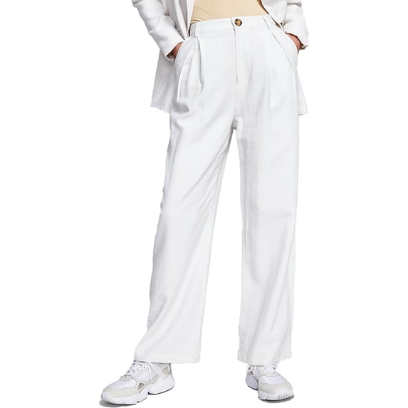 Now This Womens High Rise Wide Leg Textured Trouser Pants Cream M