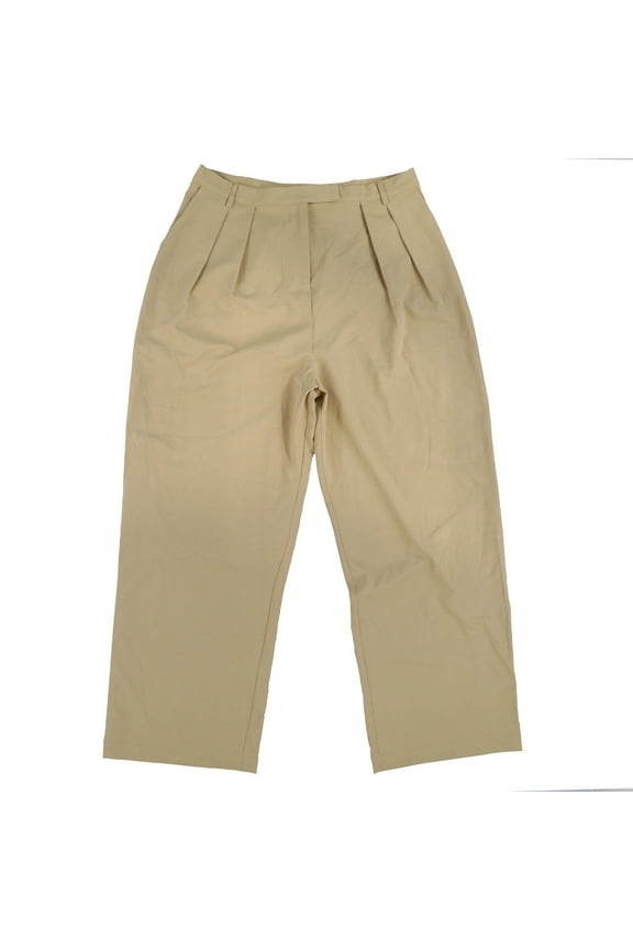 Women's Pleated Slacks Zip Up Clasp Pants Stretch Tan X-Large New
