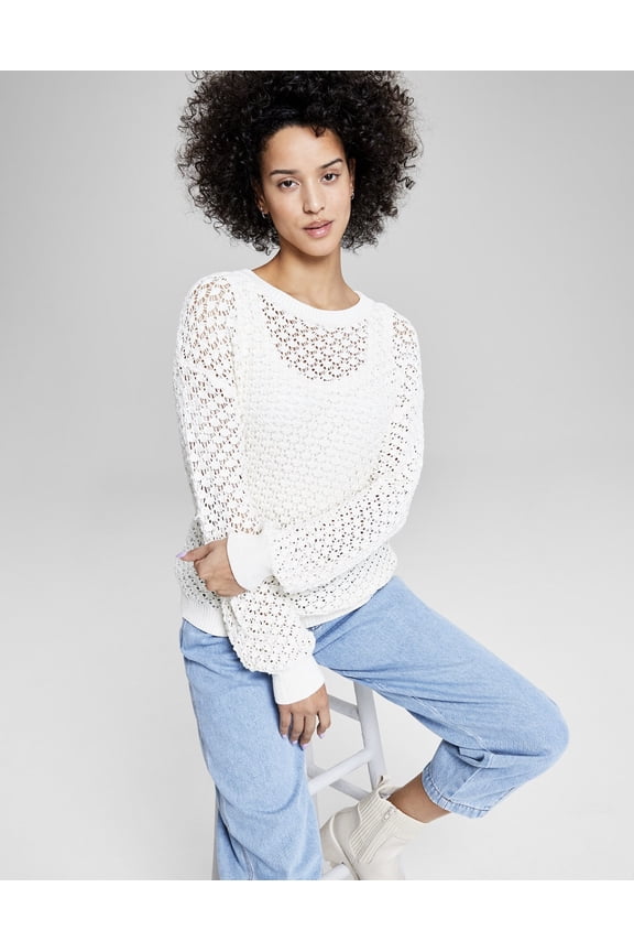 Women's Pointelle-Knit Long-Sleeve Sweater Cally Lily (Cally Lily, XS)