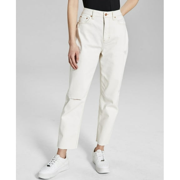And Now This Women's Ripped Mom Jeans Seashell Off White Wash Size 29