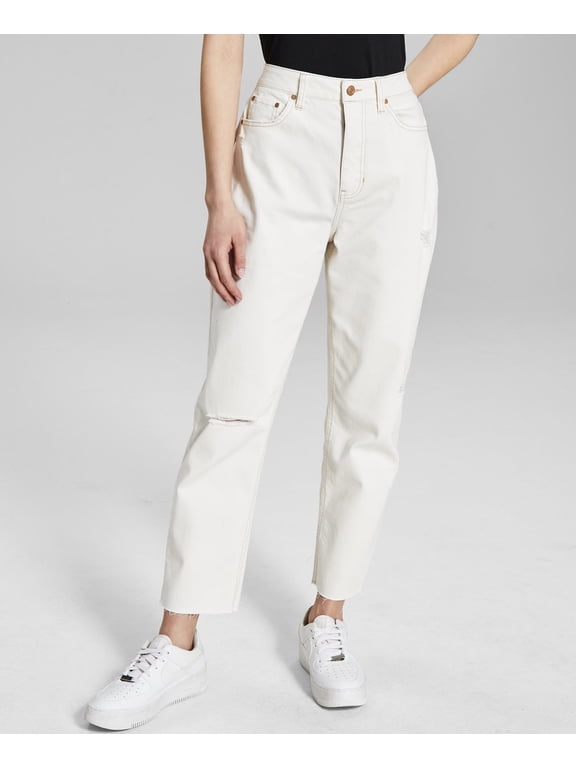 Women's Ripped Mom Jeans Seashell Off White Wash Size 29