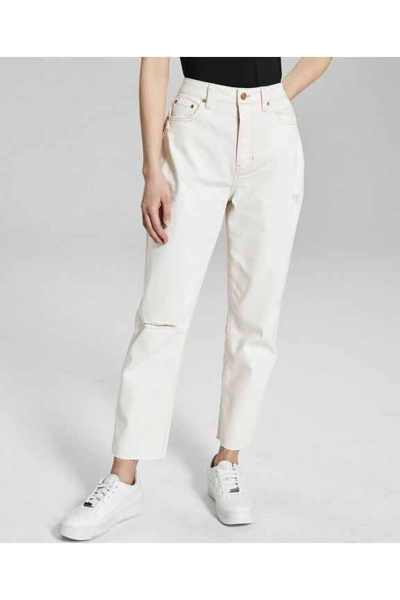 Women's Ripped Mom Jeans Seashell Off White Wash Size 29