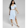 thumbnail image 1 of Now This Womens Side Slit Midi Skirt Chambray Blue L, 1 of 3