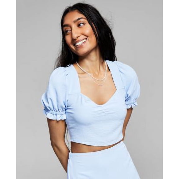 Now This Womens Tie Back Crop Top Chambray Blue XL