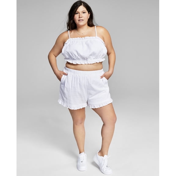 And Now This Women's Trendy Cotton Textured Ruffled Shorts Plus Size 3X