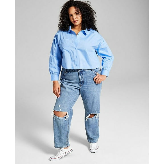 And Now This Women's Trendy Plus Size Cotton Button-Front Top Size 2X