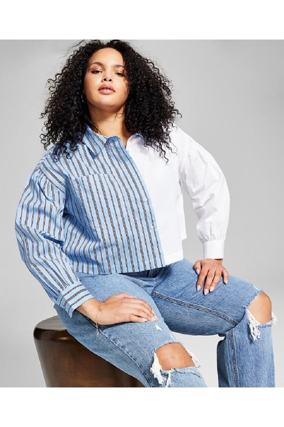 Women's Two Toned Cotton Top Blue Size 1X