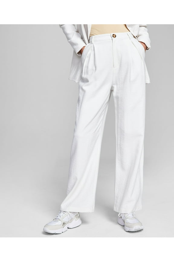 Womens High-Rise Wide-Leg Textured Trouser Pants Cream XS