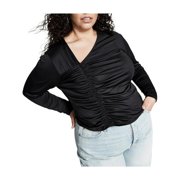 And Now This Womens Plus Ruched Gathered Pullover Top