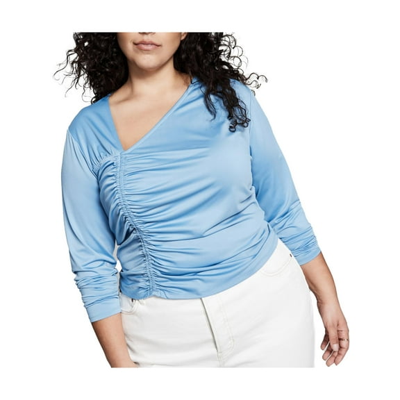 And Now This Womens Plus Ruched Gathered Pullover Top