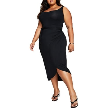 And Now This Womens Plus Sleeveless Faux Wrap Midi Dress