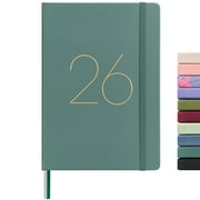 &And Per Se 2026 Planner Calendar 15-Month Weekly , October 2025-December 2026, 5.7" x 8", Leather Hardcover, Monthly Tabs, Back Pocket(Green)