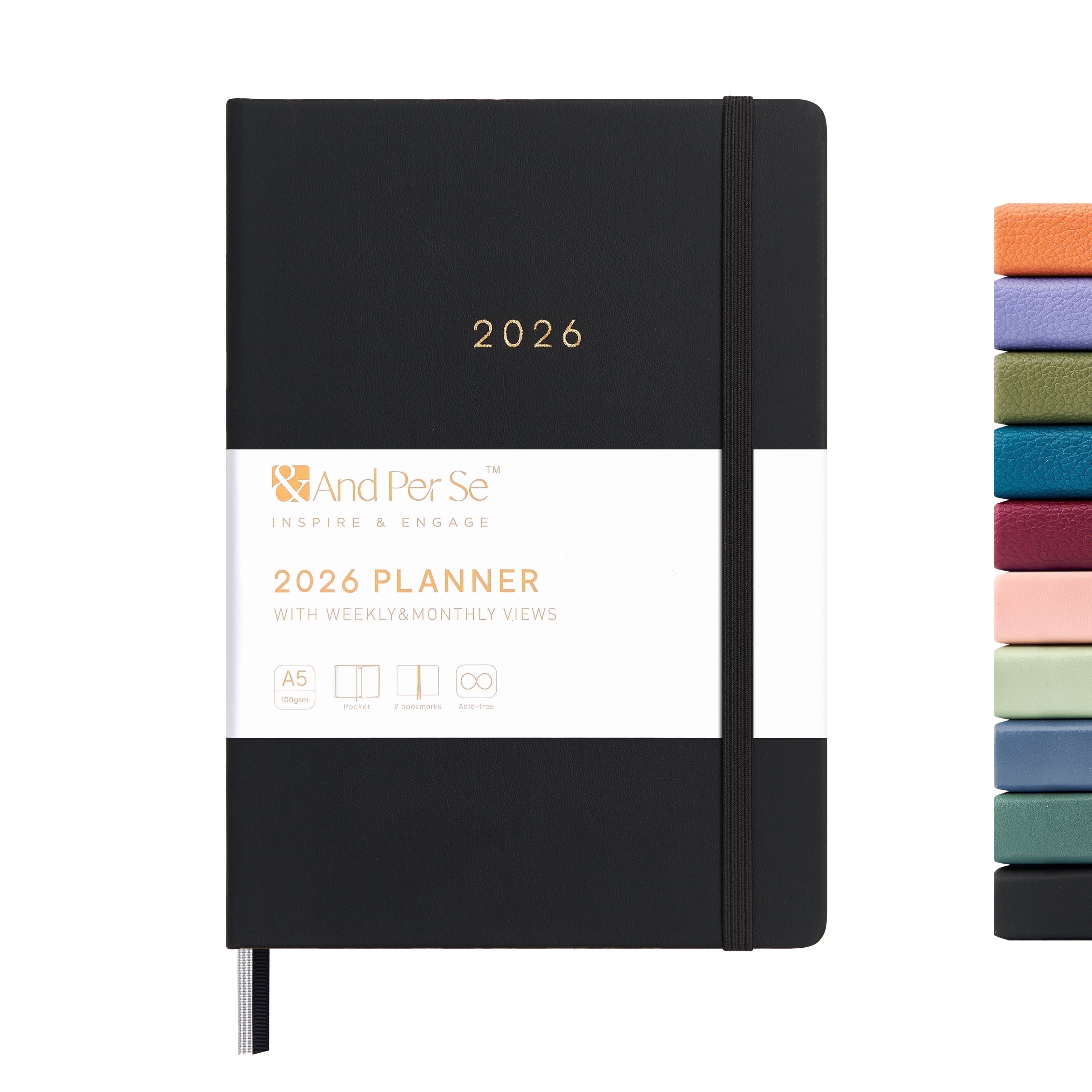 Walmart savings: &And Per Se 2026 Planner Calendar 12-Month Weekly, January-December 2026, 5.7" x 8", Leather Hardcover, Monthly Tabs, Back Pocket(Black)