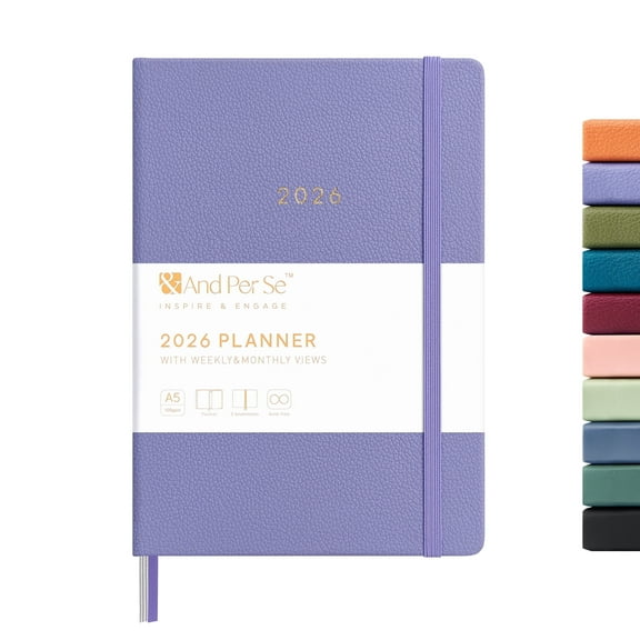 &And Per Se 2026 Planner Calendar 12-Month Weekly, January-December 2026, 5.7" x 8", Leather Hardcover, Monthly Tabs, Back Pocket(Lavender)
