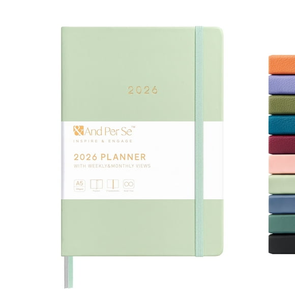 &And Per Se 2026 Planner Calendar 12-Month Weekly, January-December 2026, 5.7" x 8", Leather Hardcover, Monthly Tabs, Back Pocket(Mint)