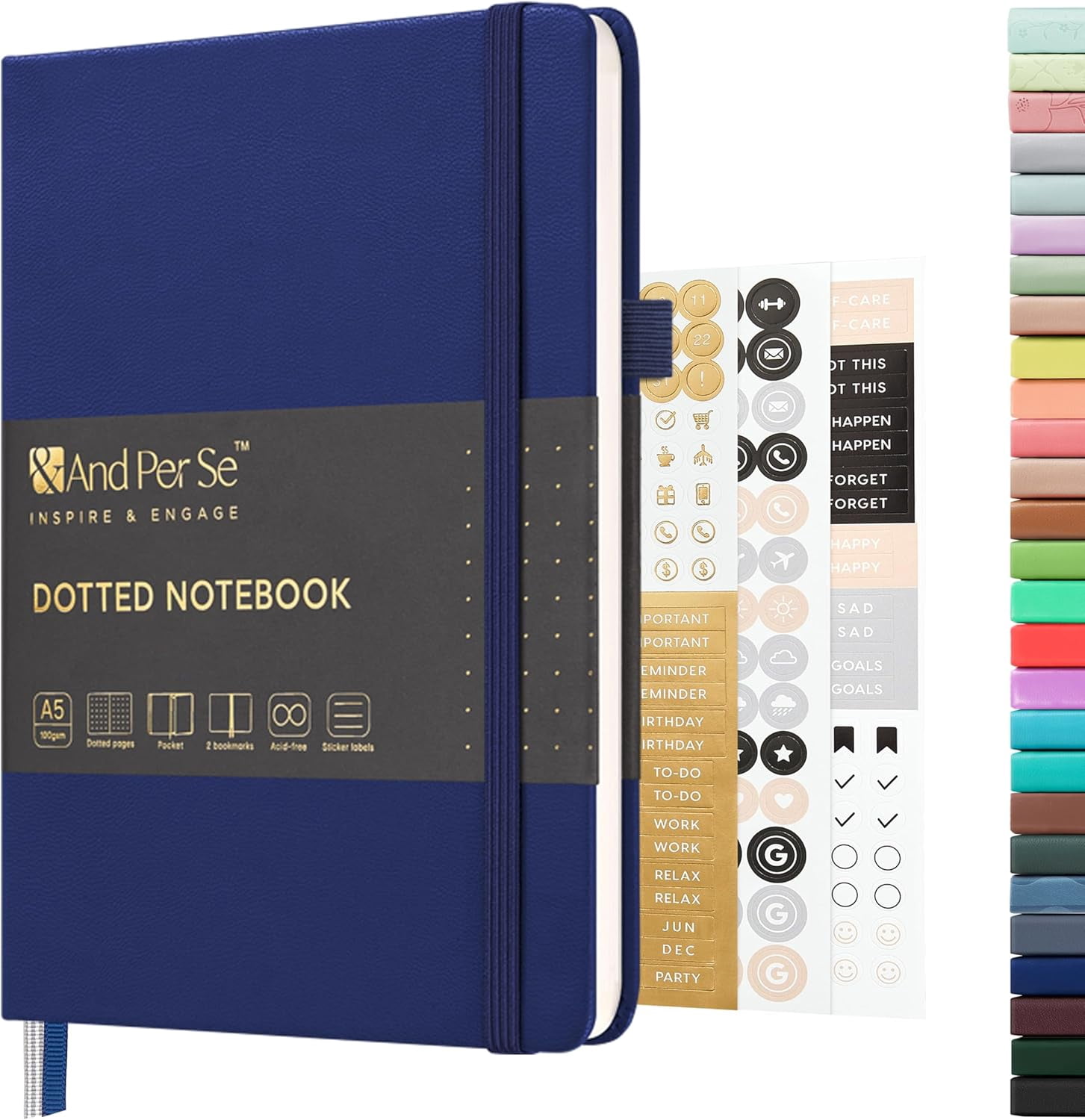 &And Per Se A5 Hardcover Leather Dot Grid Journal Notebook 2-Pack, 160 ...