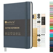 &And Per Se Bullet Dotted Journal Notebook, A5 Hardcover Leather, 3 Sheets of Stickers Included（Dark Blue）