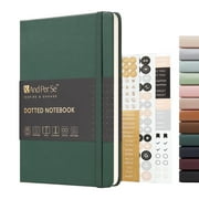 &And Per Se Bullet Dotted Journal Notebook, A5 Hardcover Leather, 3 Sheets of Stickers Included（Green）