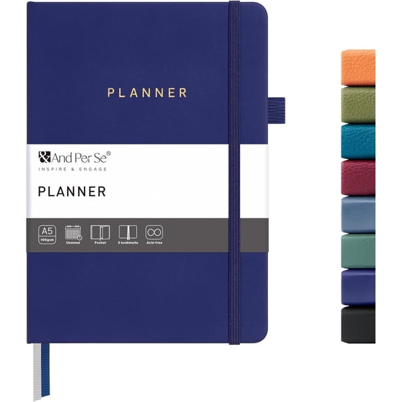 And Per Se Undated Planner – A5 Leather Hardcover Weekly & Monthly Goal Planner for 72 Weeks (1.5 Years) – with Goal & Habit Tracker (Royal Blue)