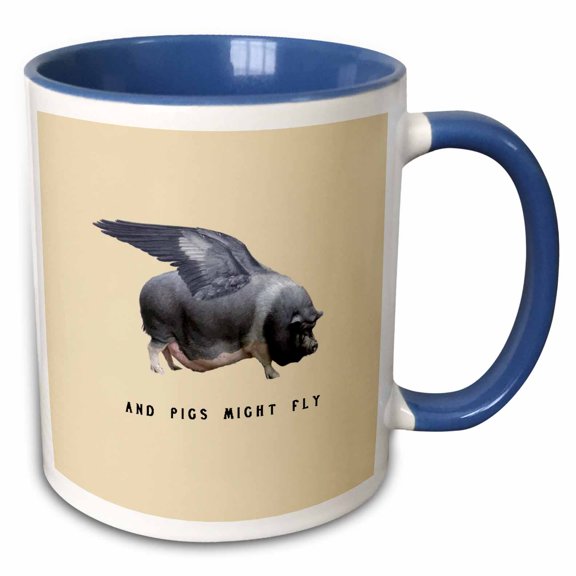 3drose, and Pigs Might Fly Funny Animal Photo Vector, 11oz Two-tone Blue Mug