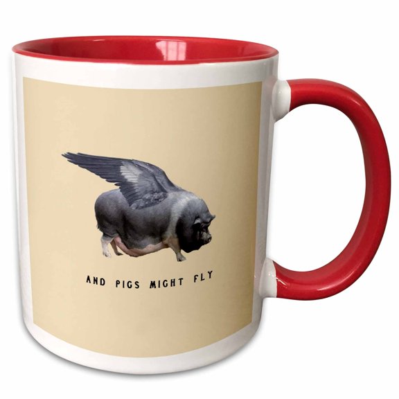 3drose, and Pigs Might Fly Funny Animal Photo Vector, 11oz Two-tone Red Mug