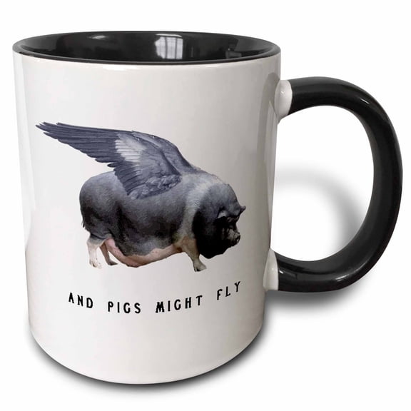 3drose, and Pigs Might Fly Funny Animal Photo Vector, 15oz Two-tone Black Mug