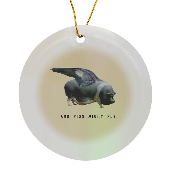 3drose, and Pigs Might Fly Funny Animal Photo Vector, Circle Porcelain Ornament