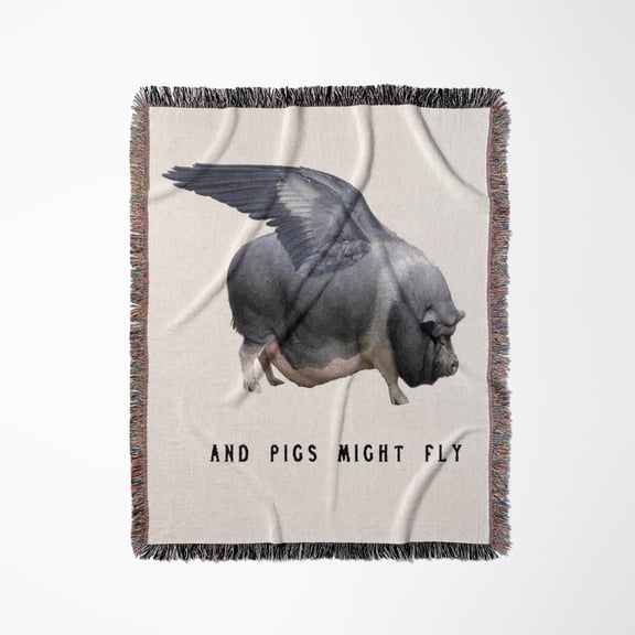 And Pigs Might Fly Funny Animal Photo Vector, Woven Blanket