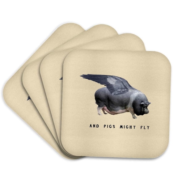 3drose, and Pigs Might Fly Funny Animal Photo Vector, Set of 4 Coasters - Soft