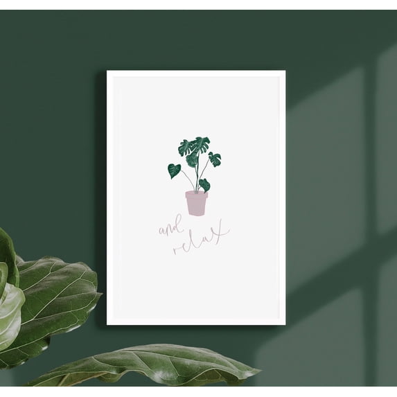 And Relax Houseplants Wall Art Print, Calming Botanical Illustration, Cozy Home Decor - Walmart.com