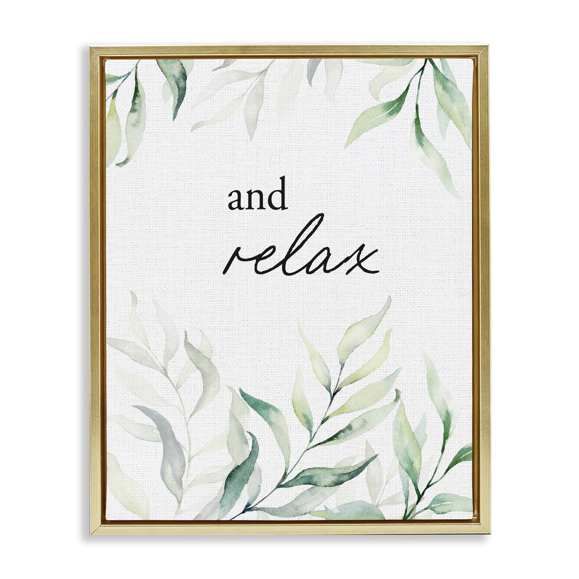 And Relax Soothing Greenery Gold Framed Floater Canvas Wall Art, design by Lettered and Lined